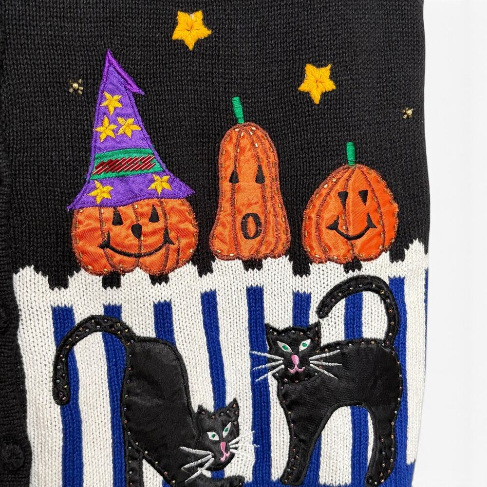 Bobbie Brooks Halloween Vest Size 18 Sweater Jack o Lanterns Black Cats VTG 90s - Picture 3 of 7
